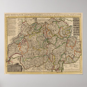 Póster Mapa gravado suiça