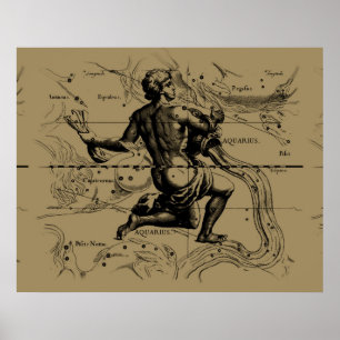 Póster Mapa Hevelius 1690 da constelação do Aquário no