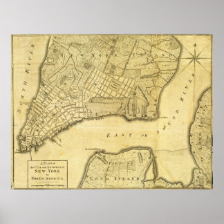 Poster Mapa histórico americano de Nova Iorque em 1776