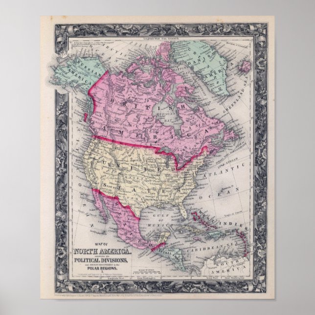 Poster Mapa histórico da América do Norte em 1860 (Frente)