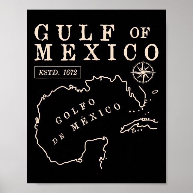 Poster Mapa Histórico Da Linha Costeira Do Golfo Do Méxic (Frente)