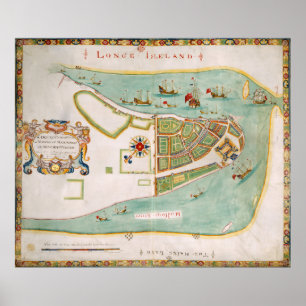 Póster Mapa histórico da Nova Iorque (1664)