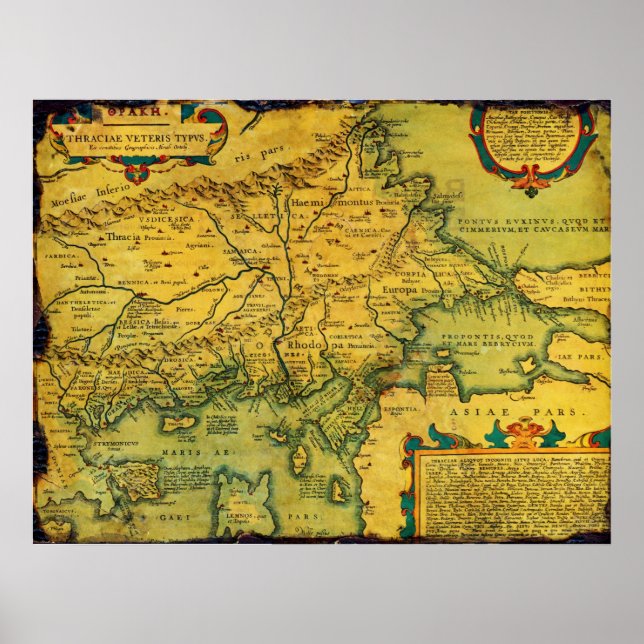 Póster Mapa histórico da Trácia Antiga de 1585 (Frente)