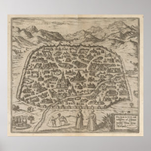 Poster Mapa histórico de Damasco Syria (1575)