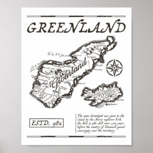 Poster Mapa Histórico de Groenlândia 982 _ Groenland Desd