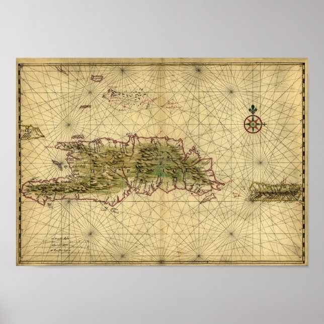 Poster Mapa histórico de Hispaniola - Joan Vinckeboons -  (Frente)