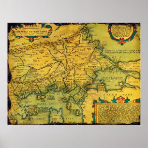Póster Mapa histórico de Thrace antigo desde 1585