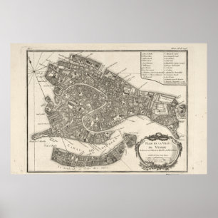 Poster Mapa histórico de Veneza, Itália (1763)