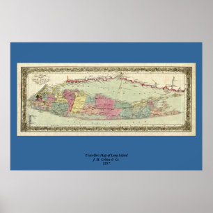 Póster Mapa histórico de viajantes de Long Island entre 