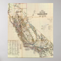 Mapa histórico de Vintage California & Nevada USA