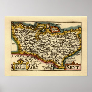 Póster Mapa histórico do condado de Kent, Inglaterra