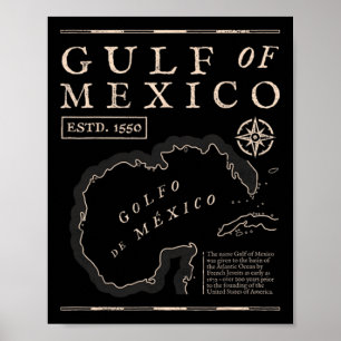 Poster Mapa Histórico do Golfo do México de 1672