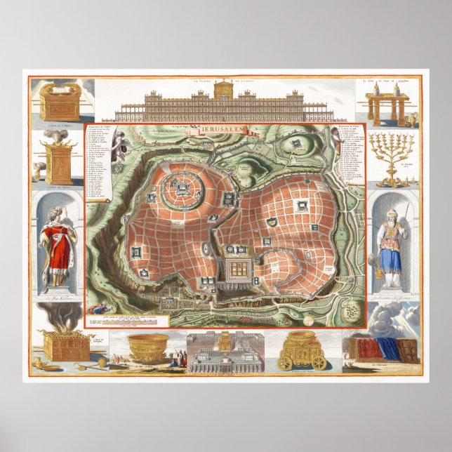 Poster Mapa histórico do Monte do Templo de Jerusalém (Frente)