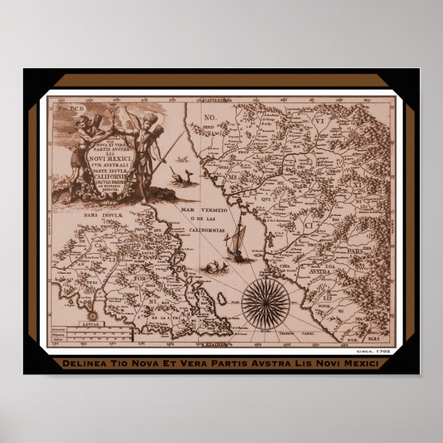 Póster Mapa histórico México Califórnia 1702 poster/impre (Frente)