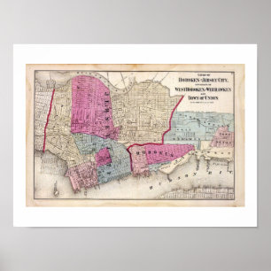 Póster Mapa Hoboken NJ do vintage de 1872 REPRO