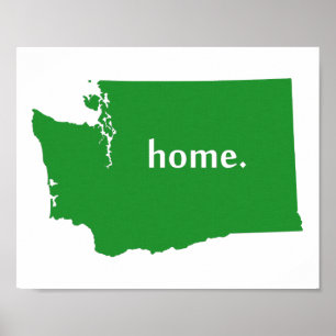 Póster Mapa home do estado da silhueta de Washington