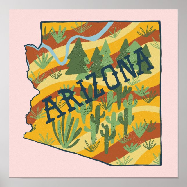 Poster Mapa ilustrado da arizona (Frente)