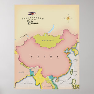 Poster Mapa ilustrado da china