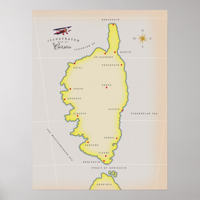 Poster Mapa ilustrado da Córsega (Frente)