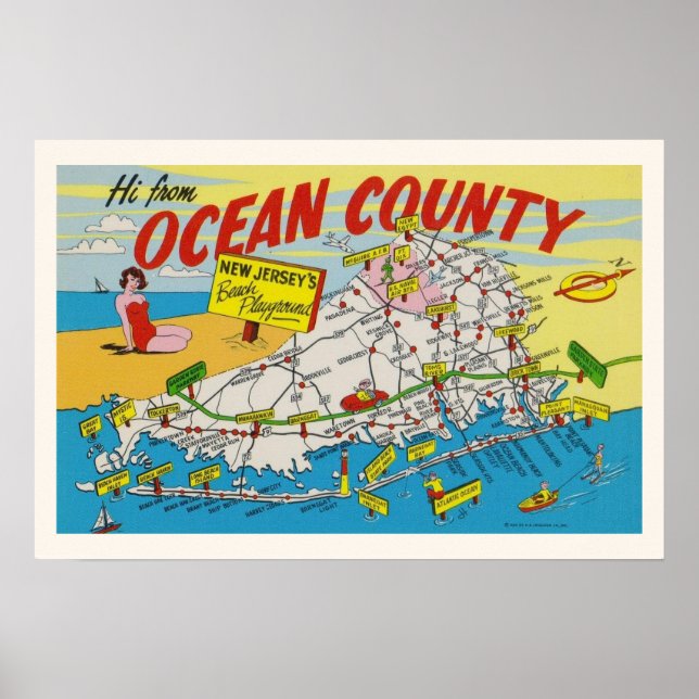 Poster Mapa Ilustrado da Costa de Jersey (Frente)