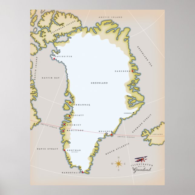 Poster Mapa ilustrado da Groenlândia (Frente)