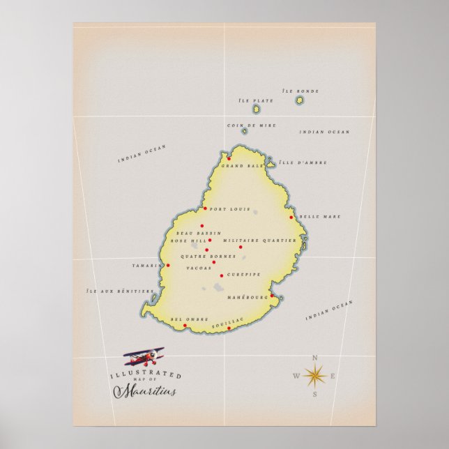 Poster Mapa ilustrado da Maurícia (Frente)