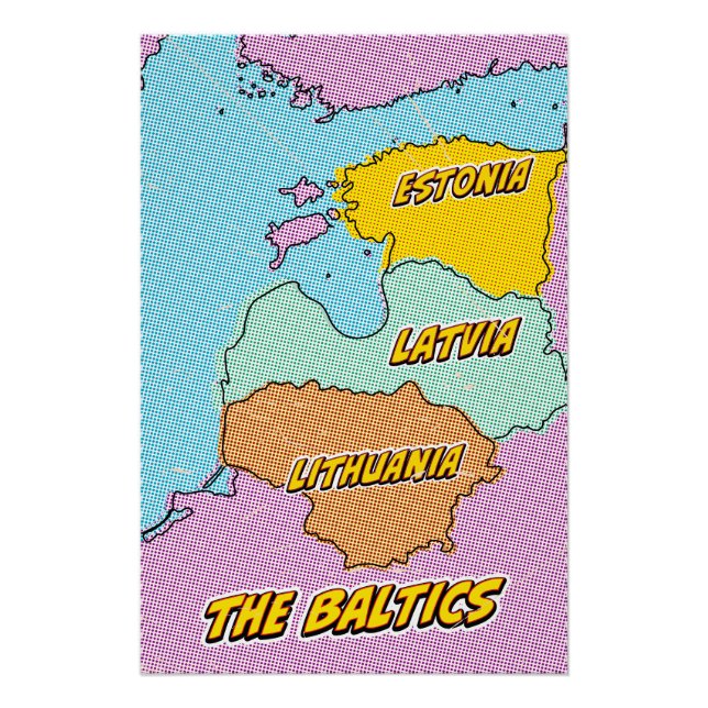 Póster Mapa ilustrado da Pop Art dos Estados Bálticos (Frente)