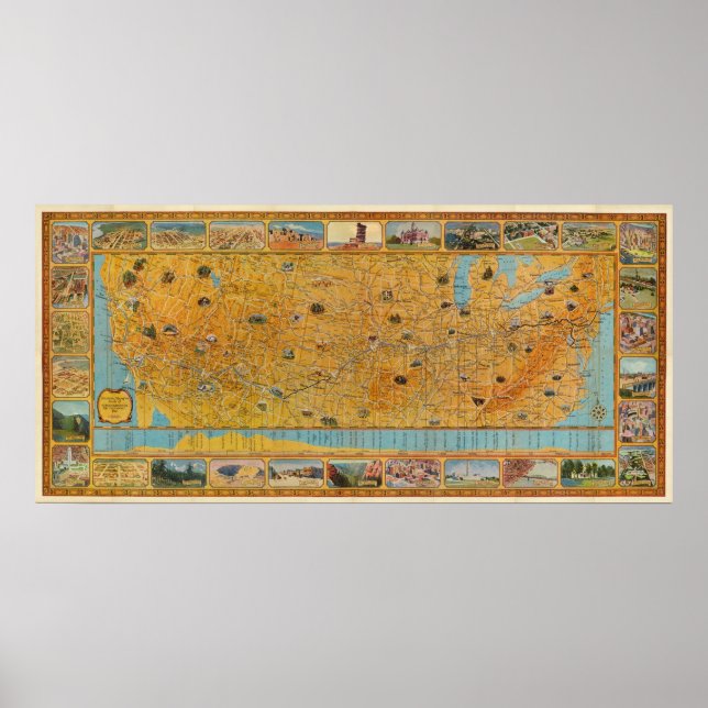 Póster Mapa ilustrado da US Airways (Frente)