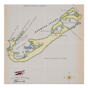 Póster Mapa ilustrado das Bermudas