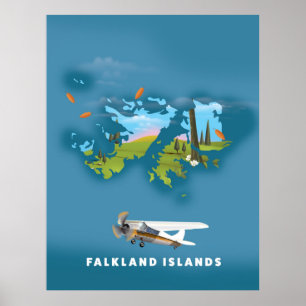 Poster Mapa ilustrado das ilhas Falkland