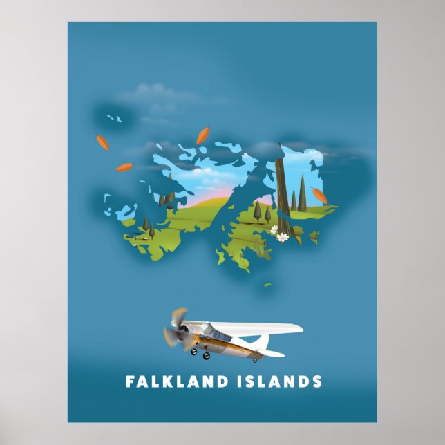 Poster Mapa ilustrado das ilhas Falkland (Frente)