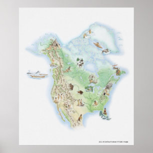Poster Mapa ilustrado de America do Norte