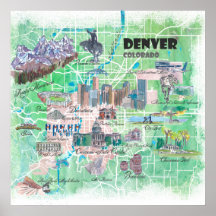 Mapa Ilustrado de Denver Colorado USA com Estrada