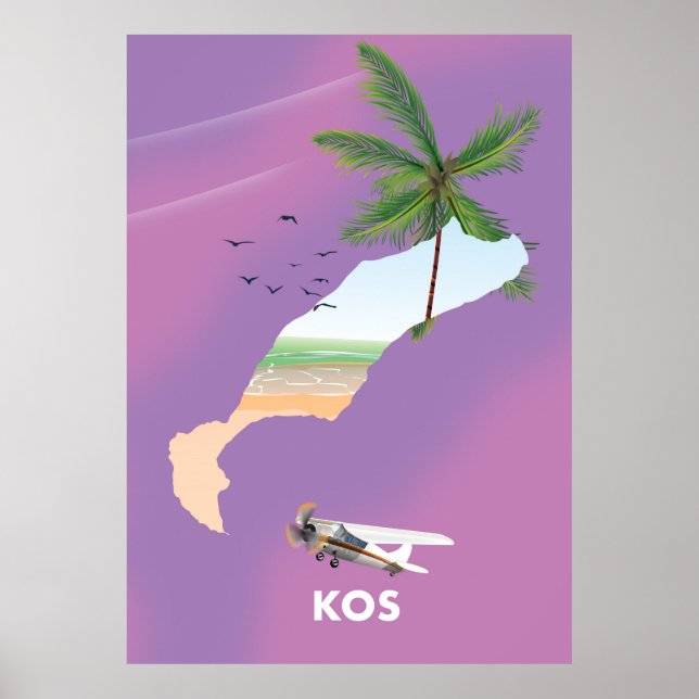 Poster Mapa ilustrado de Kos Grécia. (Frente)