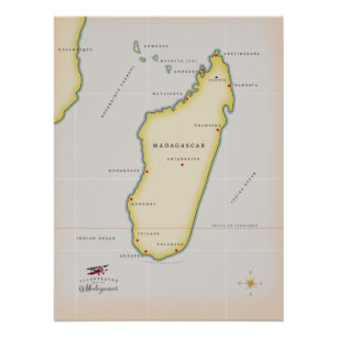 Póster Mapa ilustrado de Madagáscar