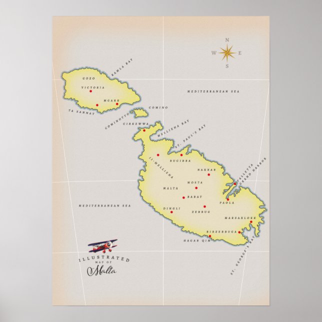 Poster Mapa ilustrado de Malta (Frente)