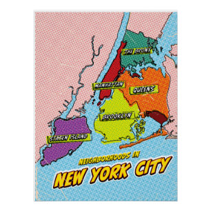 Póster Mapa ilustrado de Nova York em Pop Art