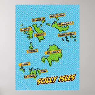 Poster Mapa ilustrado de Pop Art das Ilhas Scilly