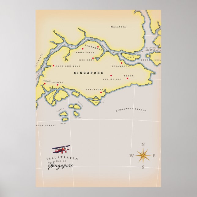 Poster Mapa ilustrado de Singapura (Frente)