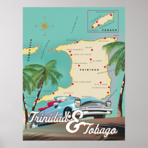 Poster Mapa ilustrado de Trinidad e Tobago