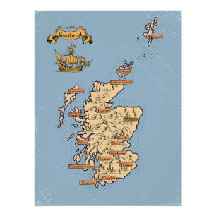 Póster Mapa ilustrado de Viagem da Escócia