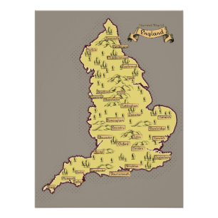 Póster Mapa ilustrado de Viagem da Inglaterra