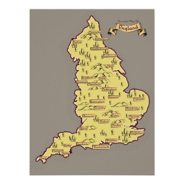 Póster Mapa ilustrado de Viagem da Inglaterra (Frente)