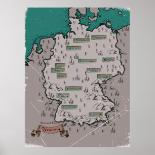 Poster Mapa Ilustrado de Vintage na Alemanha