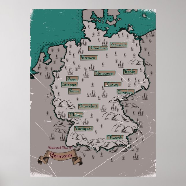 Poster Mapa Ilustrado de Vintage na Alemanha (Frente)