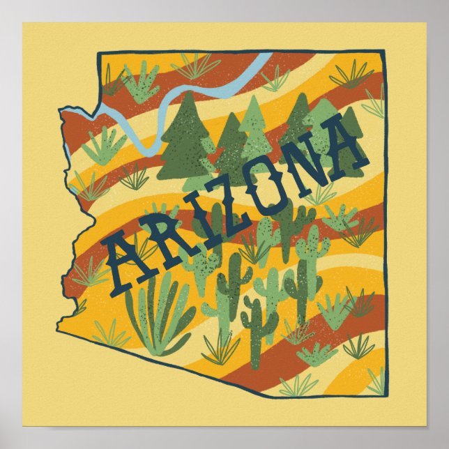 Poster Mapa Ilustrado do Estado da arizona (Frente)