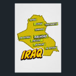 Póster Mapa Ilustrado do Iraque de pop Art<br><div class="desc">Este mapa visualmente impressionante do Iraque é uma fusão da geografia e da arte pop. Cores negros, imagens icônicas, e tipografia brincalhona se juntam para criar uma peça única e cativante.</div>