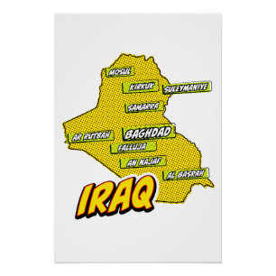 Póster Mapa Ilustrado do Iraque de pop Art