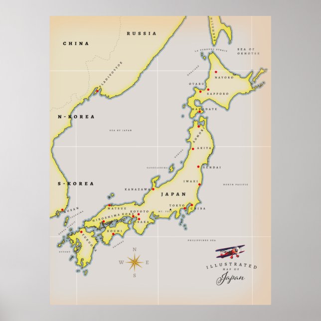 Poster Mapa ilustrado do Japão (Frente)