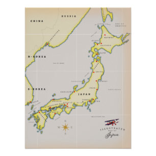 Póster Mapa ilustrado do Japão